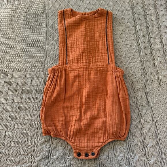 Gauze Material Rust Orange Bubble Romper ~ 4 - Picture 1 of 9